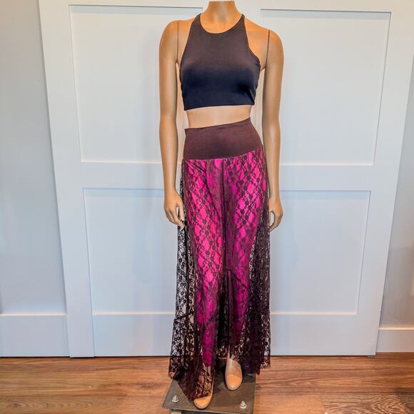 Elietian Ver'e'ne Western Brown Lace Maxi Skirt Attachd Hot Pink Leggings-Medium - Picture 3 of 9